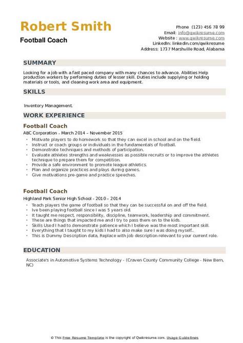 football coach resume examples.